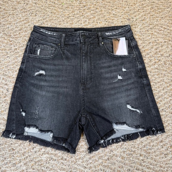 Risen Jeans Pants - NWT Risen Jeans Womens High Rise Distressed Denim Shorts Black Summer Size L